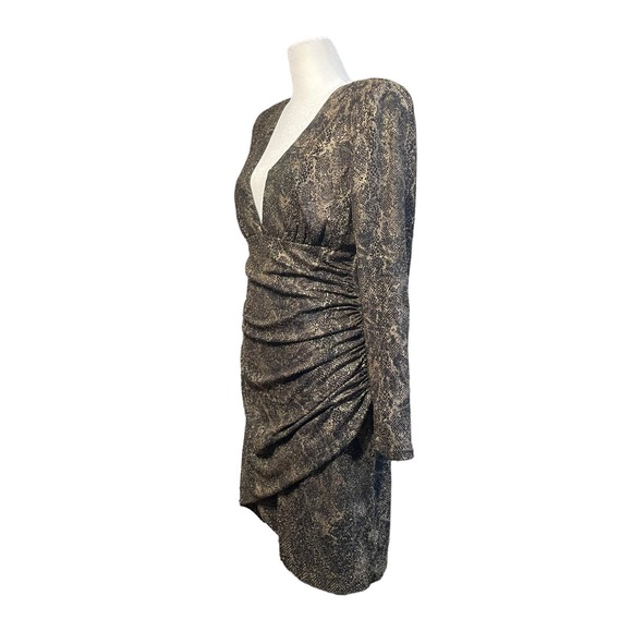 Alice + Olivia Diaz Plunging Long Sleeve Dress Black Gold Snakeskin Womens Sz 14 - Picture 7 of 16